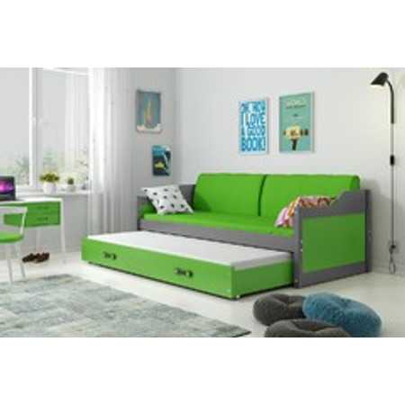 Dětská postel nebo gauč s výsuvnou postelí DAVID 200x90 cm Zelená Šedá BMS